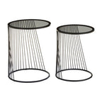Grey Glass and Black Metal Set of 2 Nesting Side Tables