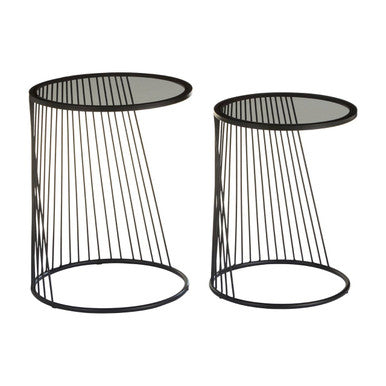 Grey Glass and Black Metal Set of 2 Nesting Side Tables
