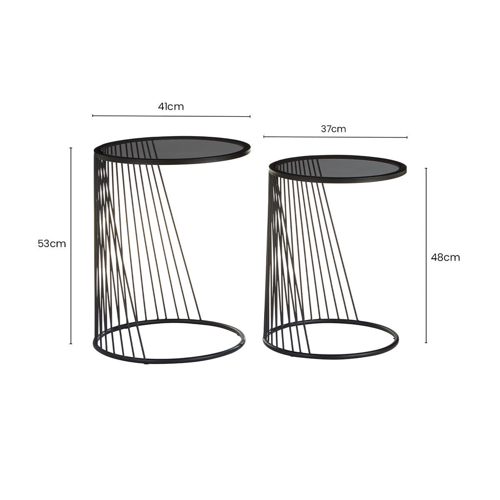 Grey Glass and Black Metal Set of 2 Nesting Side Tables
