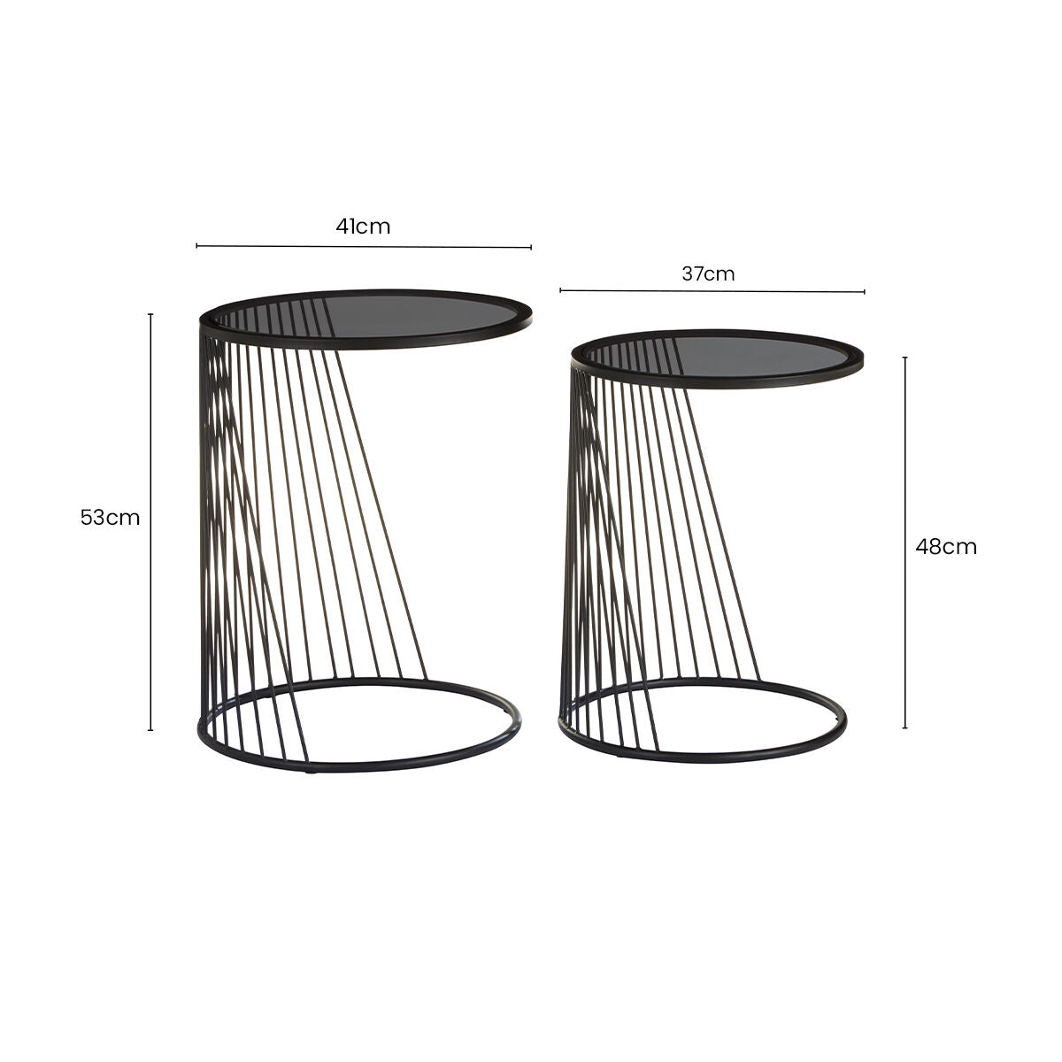 Grey Glass and Black Metal Set of 2 Nesting Side Tables