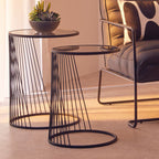 Grey Glass and Black Metal Set of 2 Nesting Side Tables