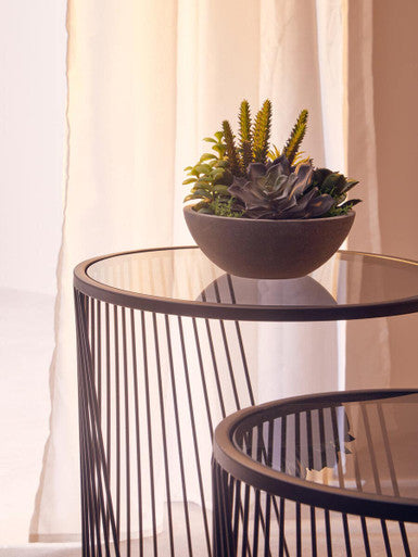 Grey Glass and Black Metal Set of 2 Nesting Side Tables
