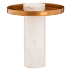 White Marble and Antique Brass Finish Tray Side Table
