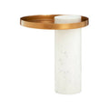 White Marble and Antique Brass Finish Tray Side Table