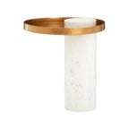 White Marble and Antique Brass Finish Tray Side Table