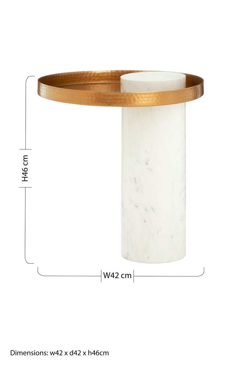 White Marble and Antique Brass Finish Tray Side Table