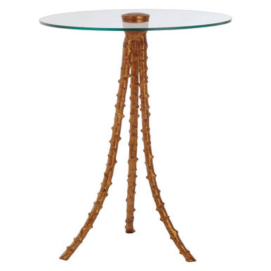 Gold Finish and Glass Top Round Side Table