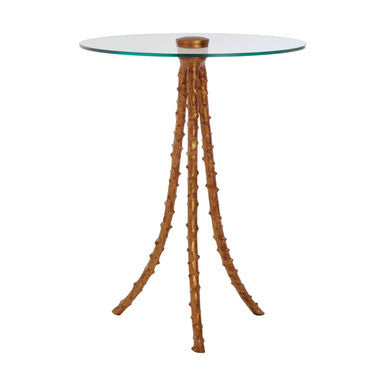 Gold Finish and Glass Top Round Side Table
