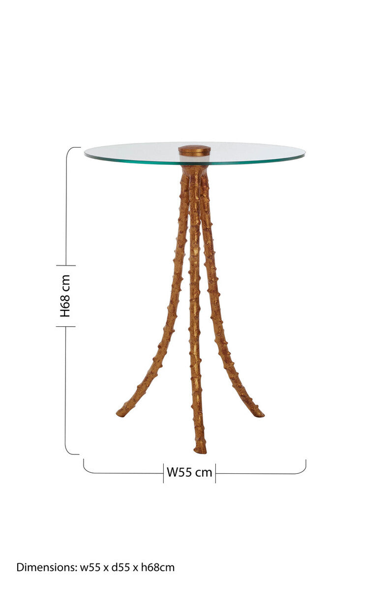 Gold Finish and Glass Top Round Side Table