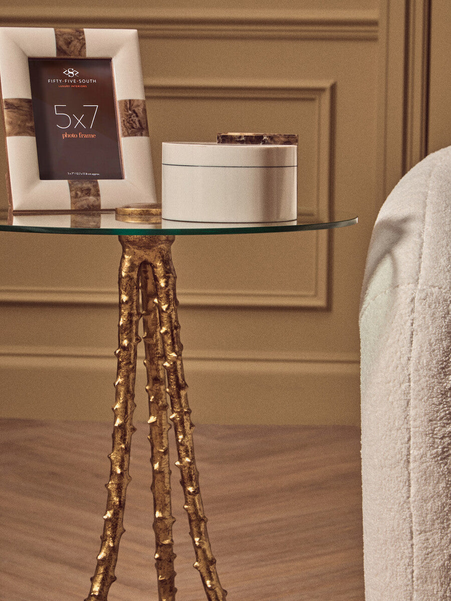 Gold Finish and Glass Top Round Side Table