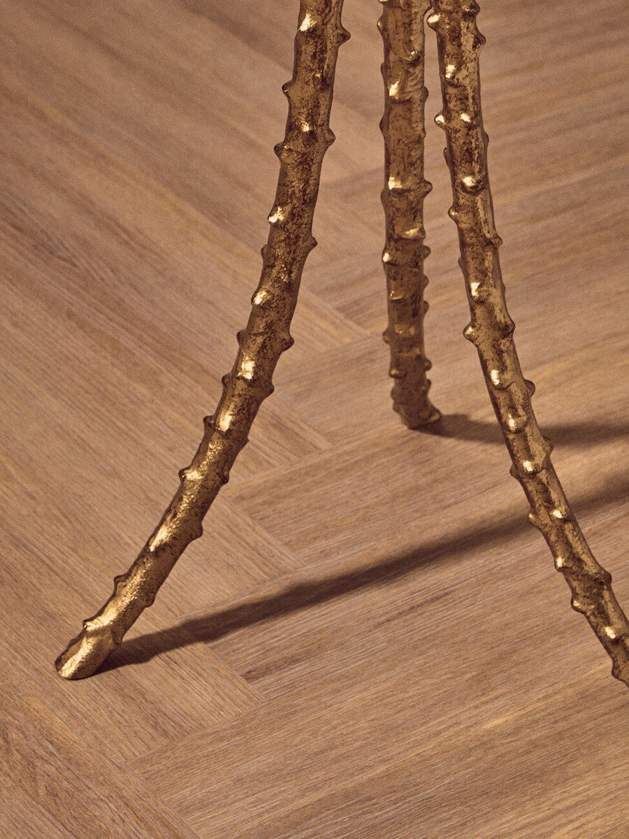 Gold Finish and Glass Top Round Side Table