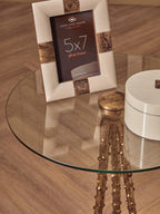 Gold Finish and Glass Top Round Side Table
