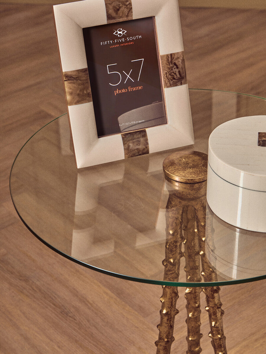 Gold Finish and Glass Top Round Side Table