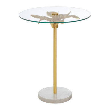 Clear Glass Round Side Table with White Marble Base