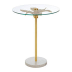 Clear Glass Round Side Table with White Marble Base