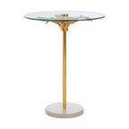 Clear Glass Round Side Table with White Marble Base