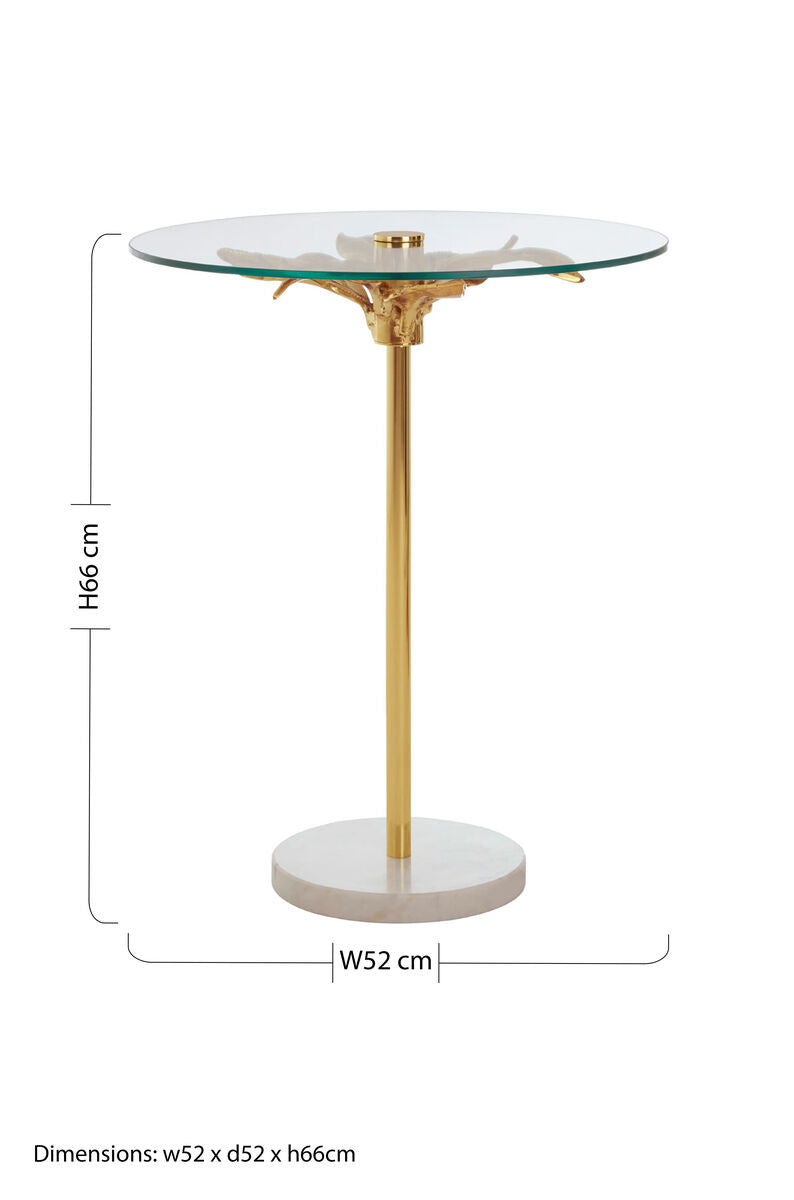 Clear Glass Round Side Table with White Marble Base
