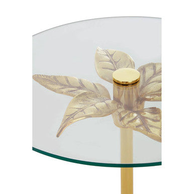 Clear Glass Round Side Table with White Marble Base