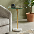 Clear Glass Round Side Table with White Marble Base