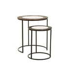 Antique Copper Finish and Mirrored Glass Set of 2 Nesting Tables