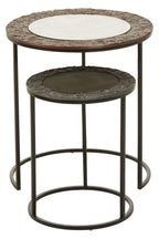 Antique Copper Finish and Mirrored Glass Set of 2 Nesting Tables