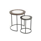 Antique Copper Finish and Mirrored Glass Set of 2 Nesting Tables