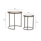 Antique Copper Finish and Mirrored Glass Set of 2 Nesting Tables
