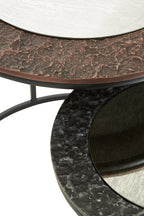 Antique Copper Finish and Mirrored Glass Set of 2 Nesting Tables