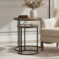 Antique Copper Finish and Mirrored Glass Set of 2 Nesting Tables