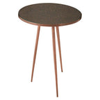 Tempered Glass Side Table with Antique Copper Finish Textured 3 Slim Legs