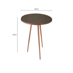 Tempered Glass Side Table with Antique Copper Finish Textured 3 Slim Legs