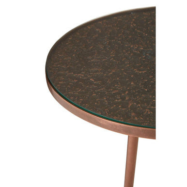 Tempered Glass Side Table with Antique Copper Finish Textured 3 Slim Legs