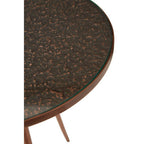 Tempered Glass Side Table with Antique Copper Finish Textured 3 Slim Legs