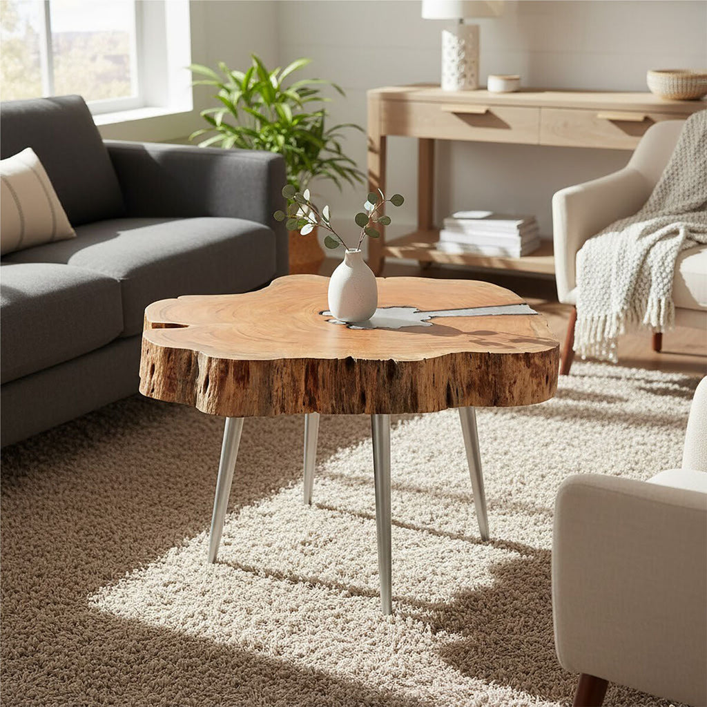 Acacia Wood Log Coffee Table with Live Edge