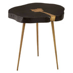 Black Acacia Wood Live Edge Side Table with Gold Finish Legs