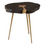 Black Acacia Wood Live Edge Side Table with Gold Finish Legs