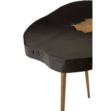 Black Acacia Wood Live Edge Side Table with Gold Finish Legs