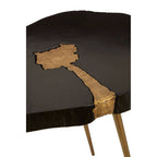 Black Acacia Wood Live Edge Side Table with Gold Finish Legs