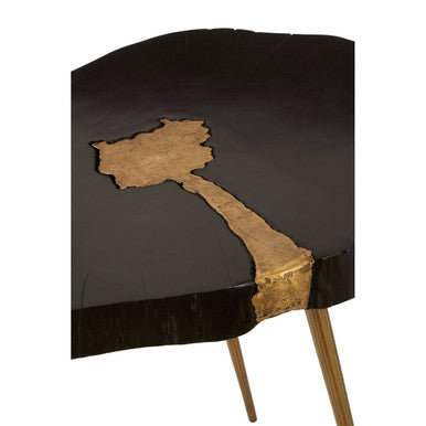 Black Acacia Wood Live Edge Side Table with Gold Finish Legs