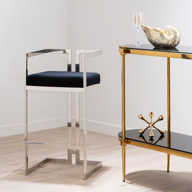 Black Velvet Bar Chair with Silver Finish Frame