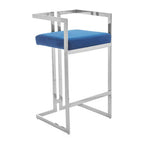 Blue Velvet Bar Chair with Silver Finish Frame