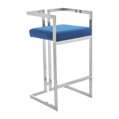 Blue Velvet Bar Chair with Silver Finish Frame