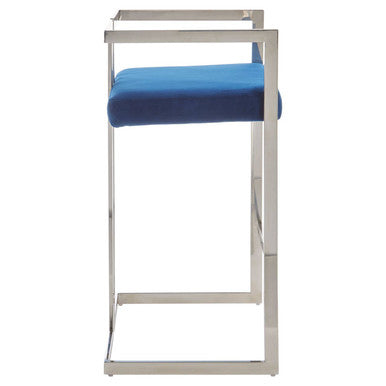 Blue Velvet Bar Chair with Silver Finish Frame