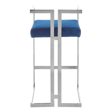Blue Velvet Bar Chair with Silver Finish Frame