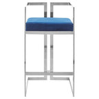 Blue Velvet Bar Chair with Silver Finish Frame
