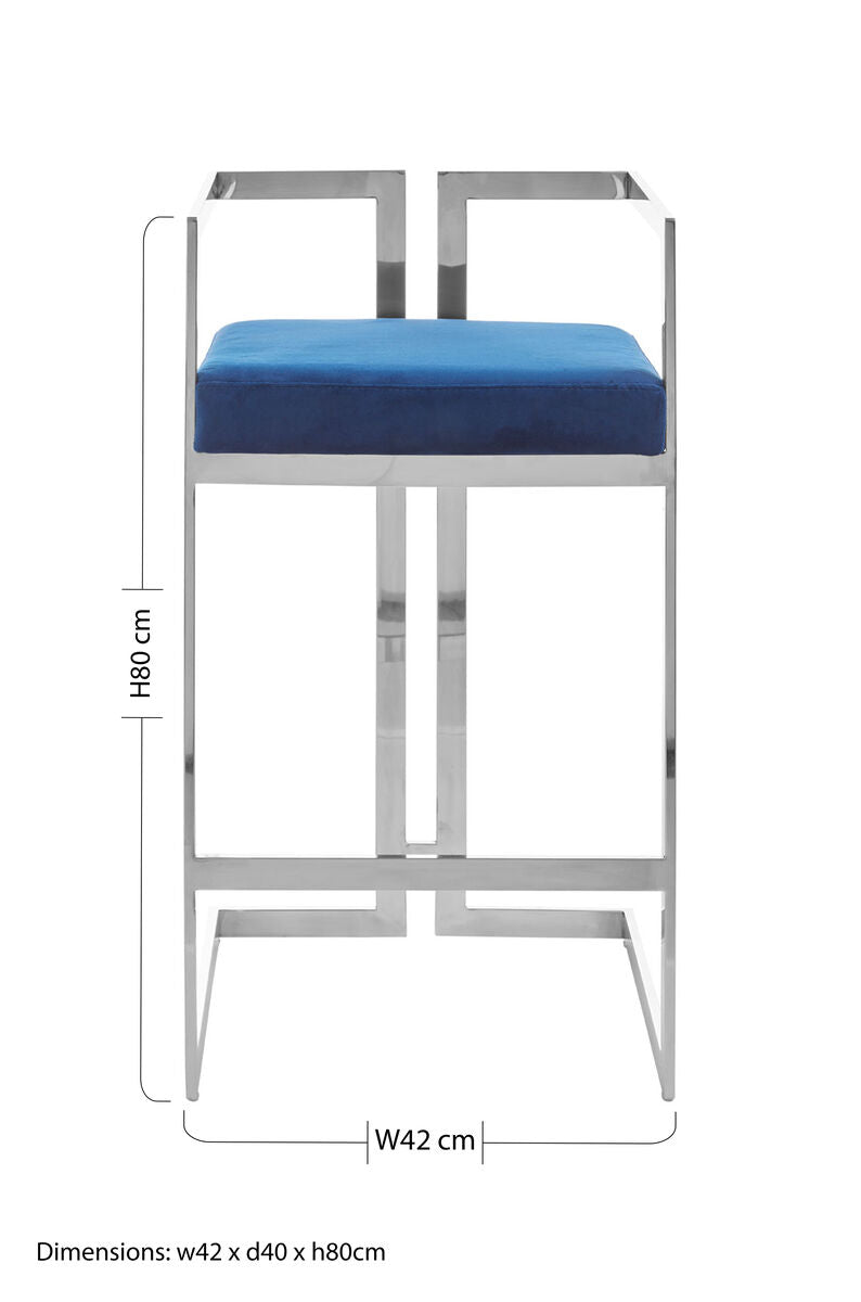 Blue Velvet Bar Chair with Silver Finish Frame