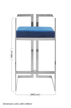 Blue Velvet Bar Chair with Silver Finish Frame
