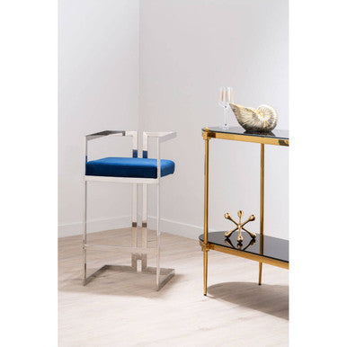 Blue Velvet Bar Chair with Silver Finish Frame
