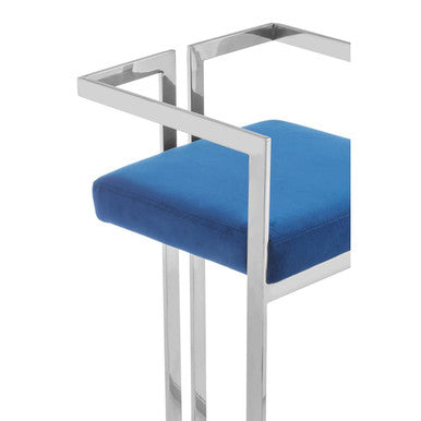 Blue Velvet Bar Chair with Silver Finish Frame