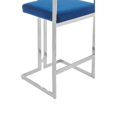 Blue Velvet Bar Chair with Silver Finish Frame